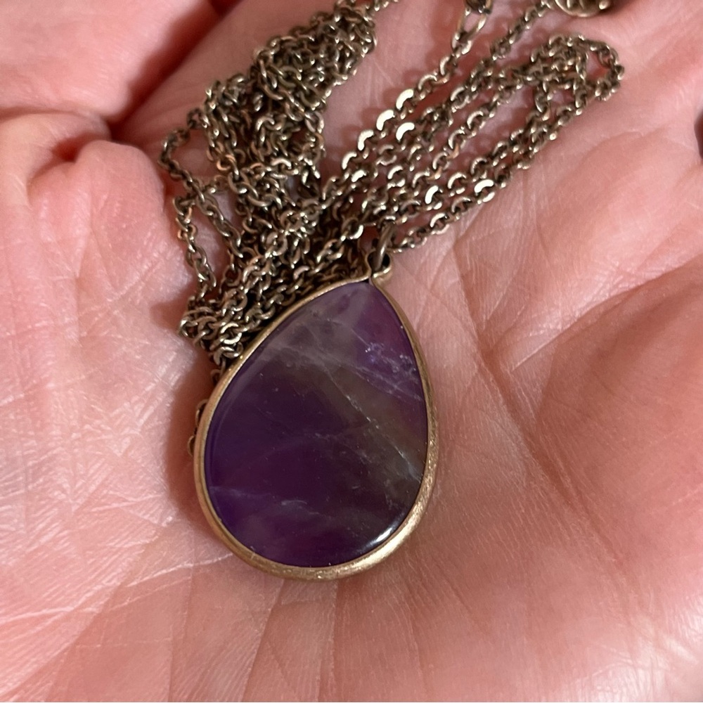 Vintage art deco pear cut purple amethyst rose gold minimalist long necklace